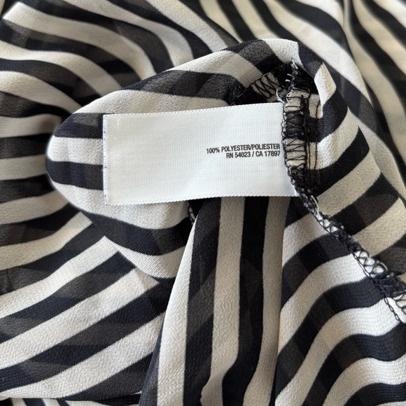 Old Navy Button Up Top Stripe Black Beige Pocket Sheer Women M Minimalist Office - Picture 11 of 11